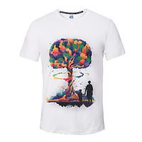 Men\'s Going out Casual/Daily Holiday Cute Street chic Active Spring Summer T-shirt, Print Round Neck Short Sleeve White Polyester Thin