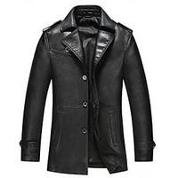 Men\'s Long Sleeve Casual JacketGoatskin Solid Black / Brown