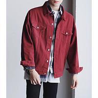 Men\'s Casual/Daily Simple Spring Jacket, Solid Shirt Collar Long Sleeve Regular Nylon