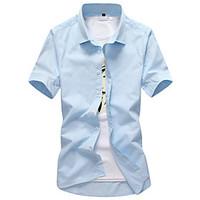 Men\'s Going out Casual/Daily Simple Street chic Shirt, Solid Standing Collar Short Sleeve Rayon