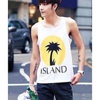 Men\'s Casual/Daily Simple Tank Top, Print Round Neck Sleeveless Cotton Thin