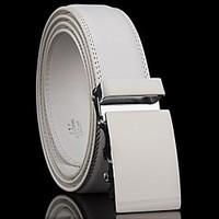 mens automatic buckle white genuine leather belt