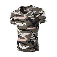 Men\'s Fashion Camouflage V Collar Slim Fit Short Sleeve T-Shirt, Cotton /Polyester