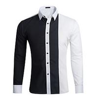 Men\'s Casual/Daily Simple Spring Fall Shirt, Color Block Shirt Collar Long Sleeve Blue Red White Black Gray Cotton Medium