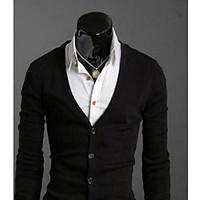 Men\'s Going out Casual/Daily Work Simple Regular Cardigan, Solid V Neck Long Sleeve Cotton Spring Fall Medium Micro-elastic