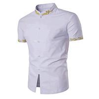 Men\'s Going out Casual/Daily Simple Active Summer Shirt, Print Shirt Collar Short Sleeve Linen Medium