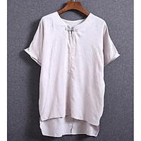 mens daily chinoiserie t shirt solid v neck short sleeve linen