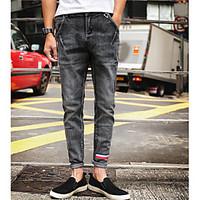 mens mid rise micro elastic jeans pants simple slim solid