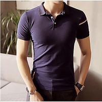 Men\'s Daily Simple Summer T-shirt, Print Shirt Collar Short Sleeve Others