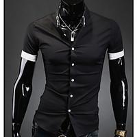 Men\'s Solid Casual / Work / Formal Shirt, Polyester Short Sleeve Black / White