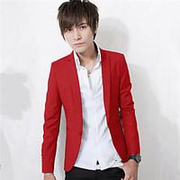 Men\'s Solid Work Blazer, Cotton Blend Long Sleeve Black / Blue / Pink / Red