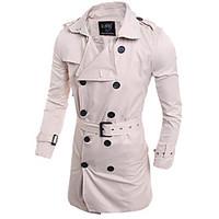 Men\'s Solid Casual Trench coat, Others Long Sleeve-Blue / White