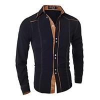 Men\'s Solid Casual Shirt, Cotton Long Sleeve Black / Blue / White