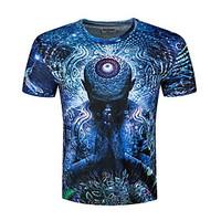 Men\'s Plus Size Going out Casual/Daily Simple Summer T-shirt, Print Round Neck Short Sleeve Black Cotton Polyester Opaque