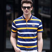 Men\'s Plus Size Casual/Daily Beach Simple Summer Polo, Striped Shirt Collar Short Sleeve Red Yellow Cotton Polyester Medium