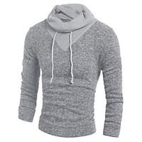 Men\'s Casual/Daily Simple Regular Pullover, Color Block Gray Hooded Long Sleeve Cotton Fall Winter Medium Micro-elastic