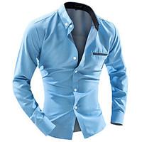 Men\'s Plaids / Solid Casual / Work Shirt, Cotton Long Sleeve Blue / White