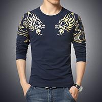 Men\'s Chinese Style Dragon Printed Long Sleeved T-Shirt