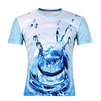Men\'s Fashion 3D Drop Print Round Collar Slim Fit Short Sleeve T-Shirt, Cotton/Casual /Print