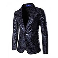 Men\'s European Style Slim Leopard Print A Button Blazer Leopard Notch Lapel Long Sleeve Blue / White Cotton / Polyester