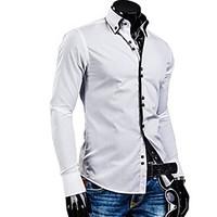 Men\'s White/Black/Blue Casual Stand Collar Slim Shirt