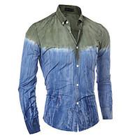 Men\'s Casual/Daily Simple Spring / Fall Shirt, Print / Color Block Shirt Collar Long Sleeve Red / Green Cotton / Polyester Medium