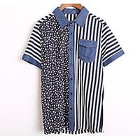 Men\'s Going out Street chic T-shirt, Striped Shirt Collar Short Sleeve Cotton