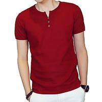 Men\'s Plus Size Casual/Daily Beach Simple Street chic Active Summer T-shirt, Solid V Neck Short Sleeve Cotton Linen Thin Medium