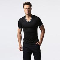 Men\'s Going out Casual/Daily Formal Simple T-shirt, Solid V Neck Short Sleeve Blue Black Gray Cotton