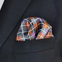 Men\'s Pocket Square Orange Checked 100% Silk Wedding Business