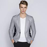 Men\'s Personality To Spell A Button Blazer Color Block Notch Lapel Long Sleeve Blue / White / Black / Gray Cotton / Polyester