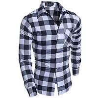 Men\'s Casual/Daily Simple Spring / Fall ShirtPlaid Shirt Collar Long Sleeve Gray Cotton Medium