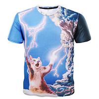 Men\'s Print Casual / Sport T-Shirt, Cotton Short Sleeve-Blue