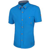 Men\'s Casual/Daily Simple Summer ShirtSolid Shirt Collar Short Sleeve Blue / Red / White Cotton Medium