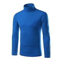 Men\'s Going out Casual/Daily Simple Fall T-shirt, Solid Turtleneck Long Sleeve Blue Red White Black Green Modal Medium