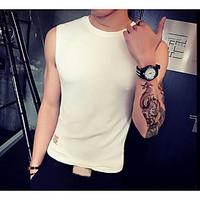 mens casualdaily simple tank top solid round neck sleeveless cotton