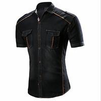 Men\'s Casual/Daily Simple Spring Summer Shirt, Solid Shirt Collar Short Sleeve Cotton Thin Medium