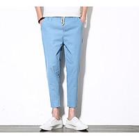 mens mid rise micro elastic chinos pants harem solid