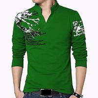 Men\'s Fashion Printed V Neck Long Sleeve T-Shirt/Cotton Spandex /Plus Size /Casual/Daily Simple