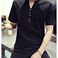 Men\'s Casual/Daily Simple T-shirt, Solid Shirt Collar Short Sleeve Cotton