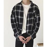 Men\'s Casual/Daily Simple Spring Summer Shirt, Plaid/Check Shirt Collar Long Sleeve Cotton Thin