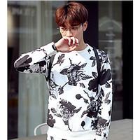 Men\'s Casual/Daily Simple Sweatshirt Print Round Neck Micro-elastic Polyester Long Sleeve Spring