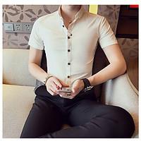 Men\'s Casual/Daily Simple Summer Shirt, Solid Shirt Collar Short Sleeve Rayon Medium