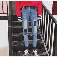 mens mid rise inelastic jeans pants simple loose solid