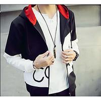 mens casualdaily hoodie color block hooded strenchy cotton long sleeve ...