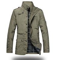 mens long sleeve regular trench coat polyester plaids checks winter ja ...