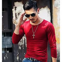 mens casualdaily simple t shirt solid round neck long sleeve cotton