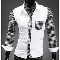 Men\'s Plaids Casual Shirt, Cotton Long Sleeve Blue / White