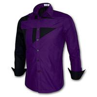 Men\'s Plaid / Solid Casual / Work / Plus Size Shirt, Cotton Blend Long Sleeve Black / Purple / Red / White / Beige / Gray