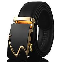 Men\'s Simple Black Leather Alloy Automatic Buckle Waist Belt Work / Casual Leather All Season Gold / Silver